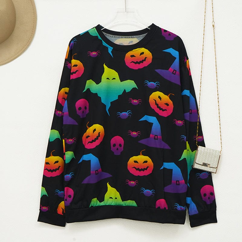 Women's Halloween Pumpkin Print Long Sleeve Loose Sweatshirt - Leeb's Warehouse