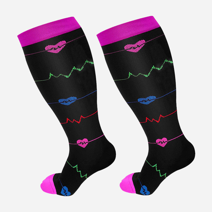 Plus Size Compression Socks Men's And Women's Pressure Socks High Elasticity Fat Socks Sports Fitness Printing Running Socks