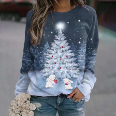 Women's Christmas Tree Printed Casual Loose Long Sleeve Round Neck Sweatshirt - Leeb's Warehouse